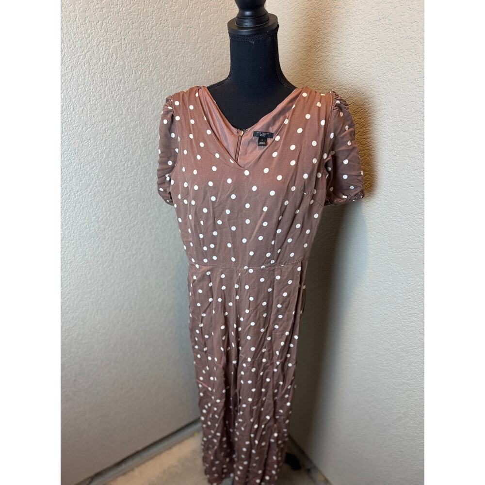 Ann Taylor Factory Petite Jumpsuit Brown‎ Polka Dot V-Neck Short Sleeve